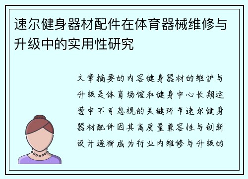 速尔健身器材配件在体育器械维修与升级中的实用性研究